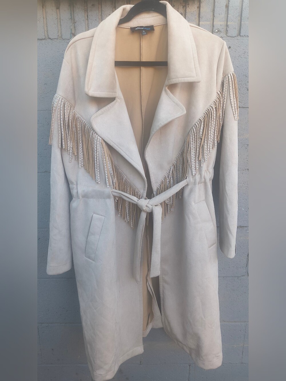 Alice Blue Faux Suede Cowboy Jacket Western Fringe Trench Coat